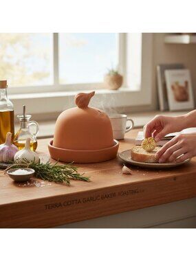 Terra Cotta Garlic Roaster With Vent Hole & Base Plate For Oven Baking